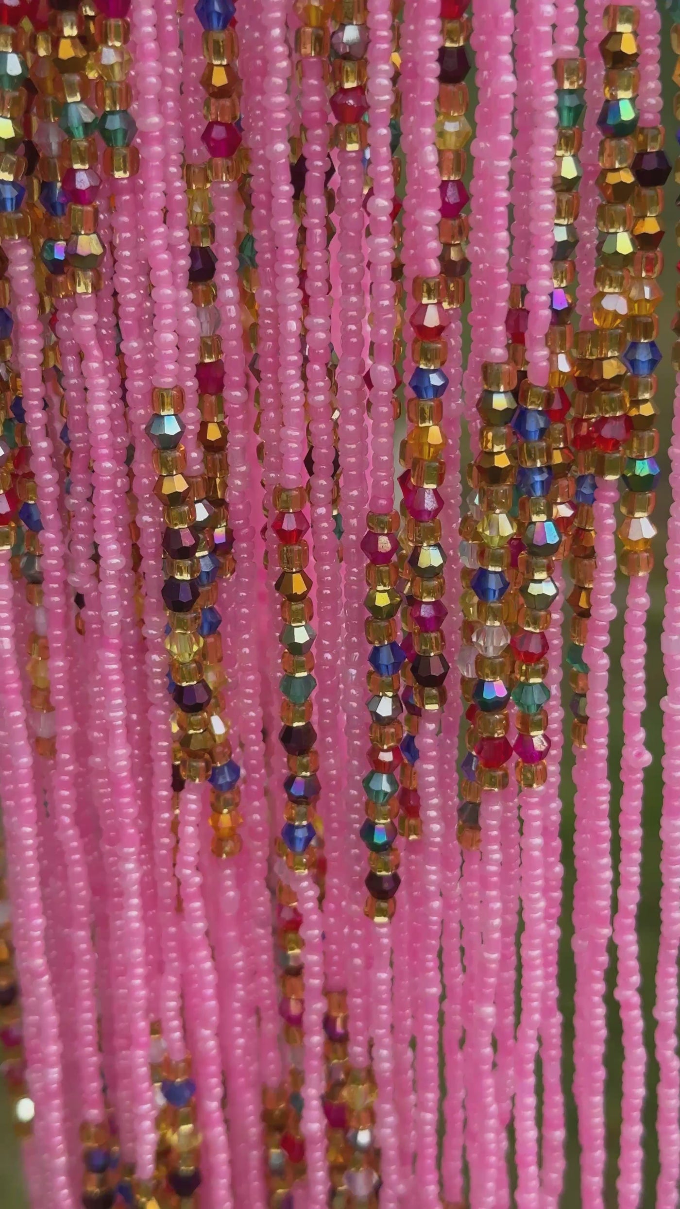 Saramani “Radiant Joy” Waist Beads – Pink with Multicolor Accents | 44” Handmade Tie-On