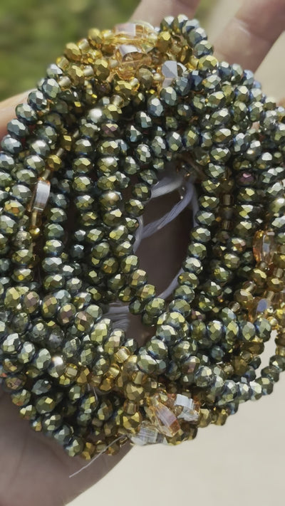 Eshe (Life) Authentic Ghana Green Gold Iridescent Waistbead 44 Inches