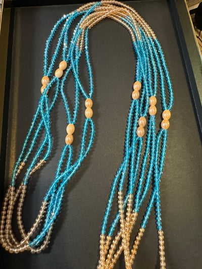 Baby Blue Crystal Double Strands Waistbeads