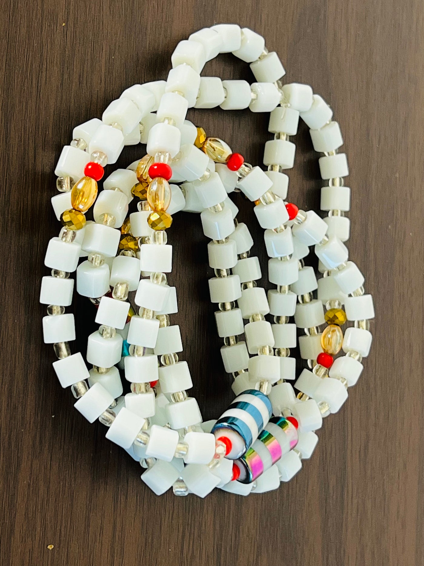 White Stretchable Double Strands Waistbeads
