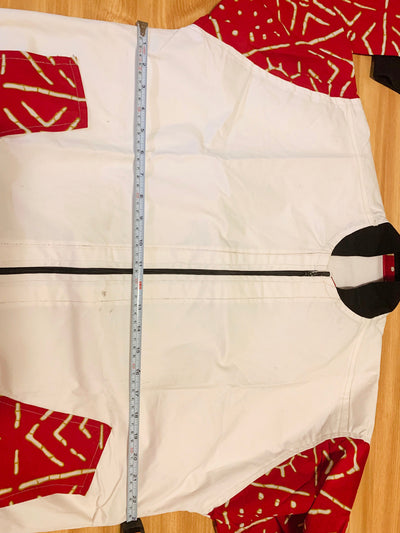 White Red Bogolan Bomber Jacket