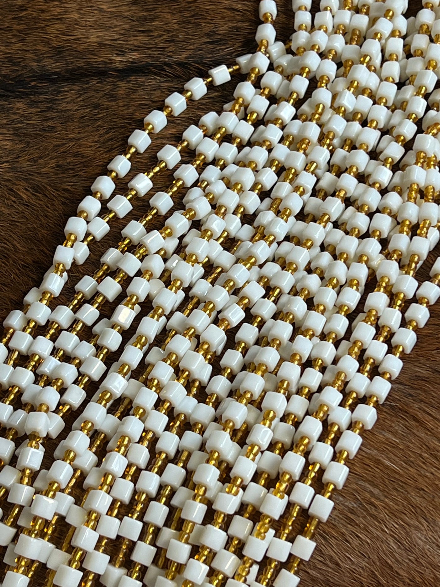 Extra Long White and Gold Single Strand Waistbeads