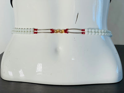 White Red Stretchable Double Strands Waistbeads
