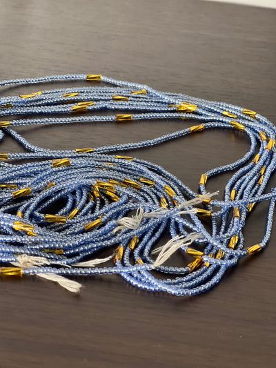 Blue Gold Single Strand Tie-On Waistbeads
