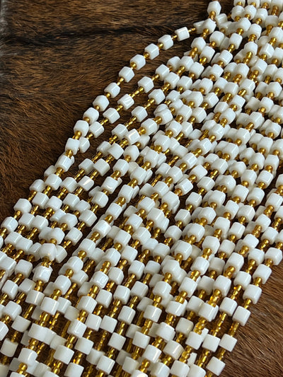 Extra Long White and Gold Single Strand Waistbeads